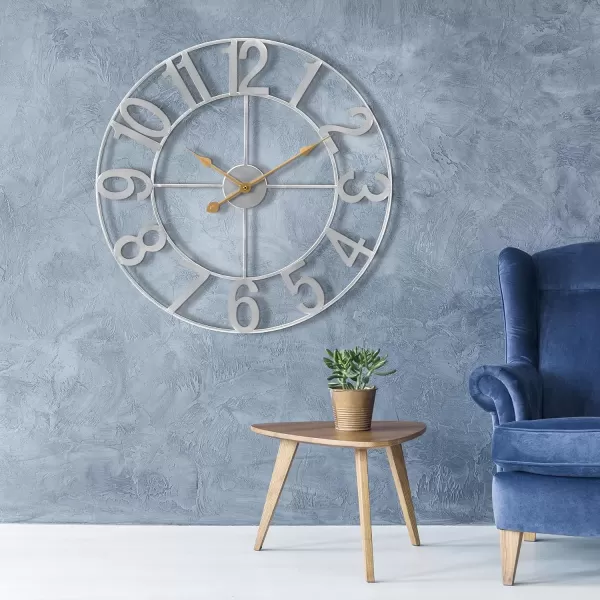 imageSorbus Large Wall Clock for Living Room Decor  Wall Clock for Kitchen  16 inch Big Wall Clock Decorative  Metal Wall Art  Analog Large Clock for Bedroom Home Kitchen Office Wall Decor WhiteSilver