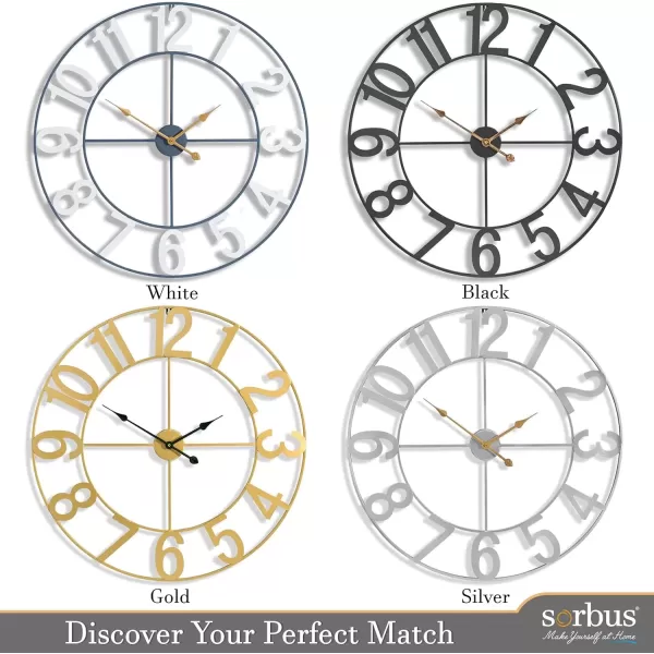 imageSorbus Large Wall Clock for Living Room Decor  Wall Clock for Kitchen  16 inch Big Wall Clock Decorative  Metal Wall Art  Analog Large Clock for Bedroom Home Kitchen Office Wall Decor WhiteBlack