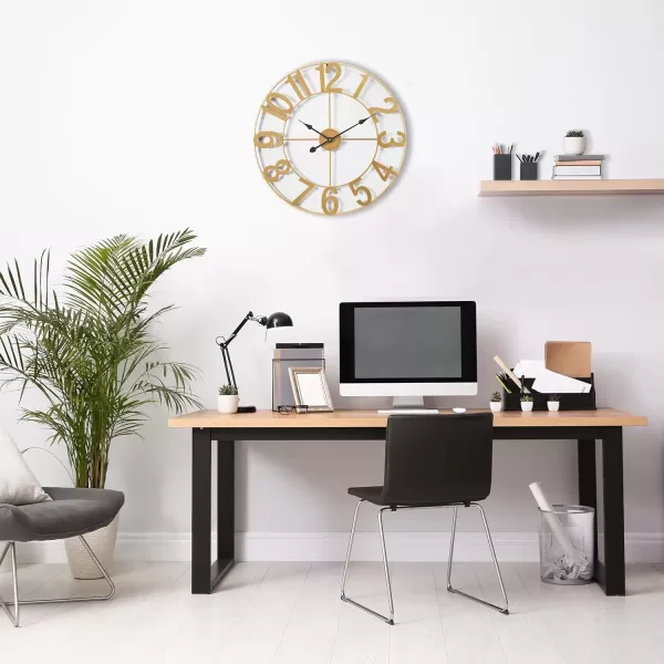 imageSorbus Large Wall Clock for Living Room Decor  Wall Clock for Kitchen  16 inch Big Wall Clock Decorative  Metal Wall Art  Analog Large Clock for Bedroom Home Kitchen Office Wall Decor WhiteGold