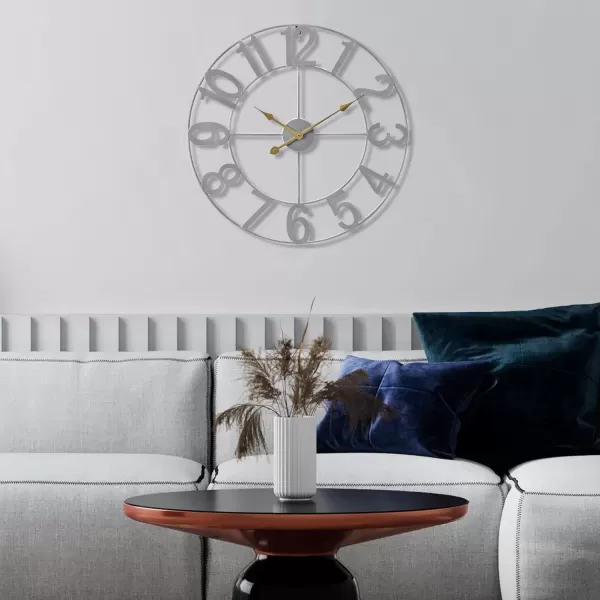 imageSorbus Large Wall Clock for Living Room Decor  Wall Clock for Kitchen  16 inch Big Wall Clock Decorative  Metal Wall Art  Analog Large Clock for Bedroom Home Kitchen Office Wall Decor WhiteSilver