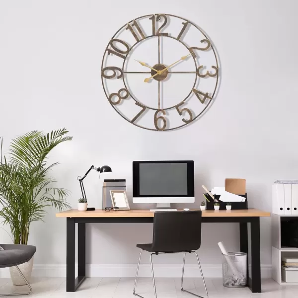 imageSorbus Large Wall Clock for Living Room Decor  Wall Clock for Kitchen  16 inch Big Wall Clock Decorative  Metal Wall Art  Analog Large Clock for Bedroom Home Kitchen Office Wall Decor WhiteBronze