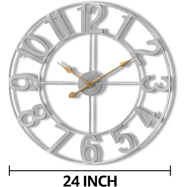 imageSorbus Large Wall Clock for Living Room Decor  Wall Clock for Kitchen  16 inch Big Wall Clock Decorative  Metal Wall Art  Analog Large Clock for Bedroom Home Kitchen Office Wall Decor WhiteSilver