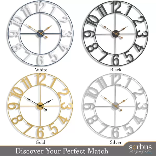 imageSorbus Large Wall Clock for Living Room Decor  Wall Clock for Kitchen  16 inch Big Wall Clock Decorative  Metal Wall Art  Analog Large Clock for Bedroom Home Kitchen Office Wall Decor WhiteGold