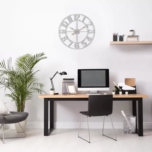 imageSorbus Large Wall Clock for Living Room Decor  Wall Clock for Kitchen  16 inch Big Wall Clock Decorative  Metal Wall Art  Analog Large Clock for Bedroom Home Kitchen Office Wall Decor WhiteSilver