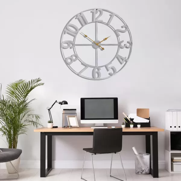 imageSorbus Large Wall Clock for Living Room Decor  Wall Clock for Kitchen  16 inch Big Wall Clock Decorative  Metal Wall Art  Analog Large Clock for Bedroom Home Kitchen Office Wall Decor WhiteSilver