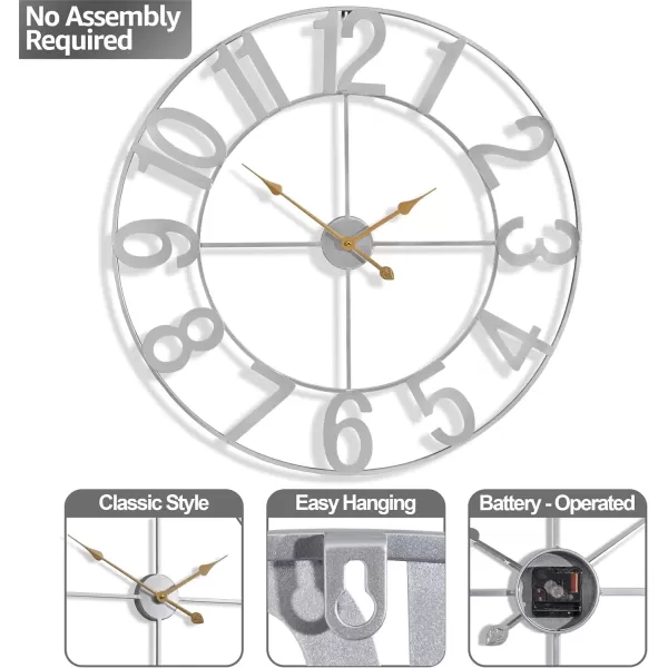imageSorbus Large Wall Clock for Living Room Decor  Wall Clock for Kitchen  16 inch Big Wall Clock Decorative  Metal Wall Art  Analog Large Clock for Bedroom Home Kitchen Office Wall Decor WhiteSilver