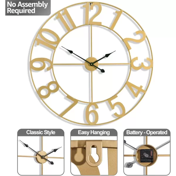 imageSorbus Large Wall Clock for Living Room Decor  Wall Clock for Kitchen  16 inch Big Wall Clock Decorative  Metal Wall Art  Analog Large Clock for Bedroom Home Kitchen Office Wall Decor WhiteGold