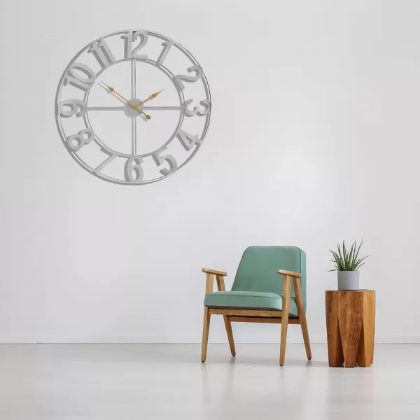 imageSorbus Large Wall Clock for Living Room Decor  Wall Clock for Kitchen  16 inch Big Wall Clock Decorative  Metal Wall Art  Analog Large Clock for Bedroom Home Kitchen Office Wall Decor WhiteSilver