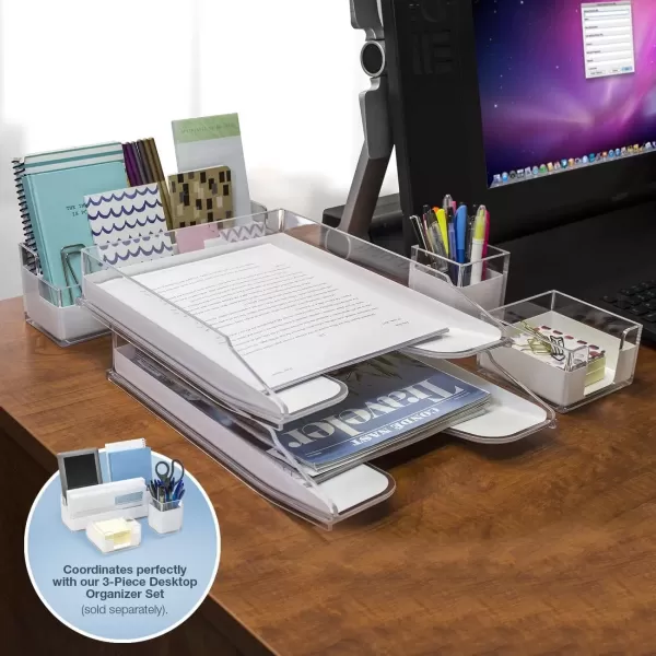 imageSorbus Letter Tray Organizer Stackable Acrylic Paper Tray Clear Desk Table File Holder  2 Level Desktop File Storage Stackable Magazine Holder Mail Sorter for Home Office Organization Shelves