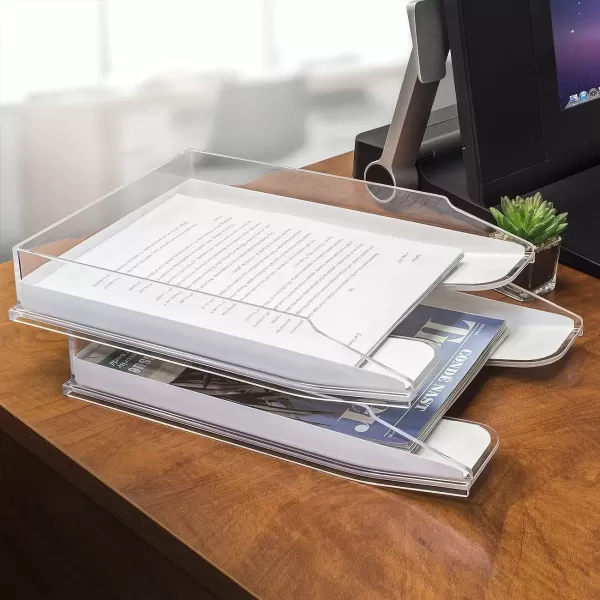 imageSorbus Letter Tray Organizer Stackable Acrylic Paper Tray Clear Desk Table File Holder  2 Level Desktop File Storage Stackable Magazine Holder Mail Sorter for Home Office Organization Shelves