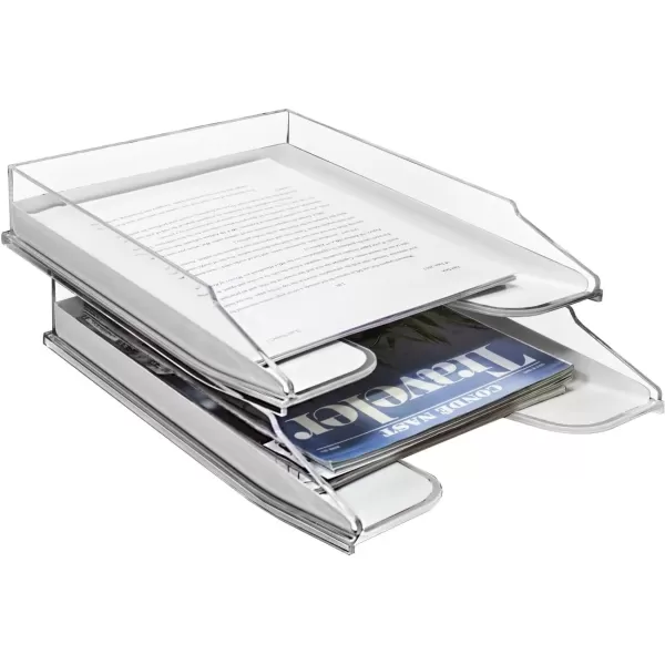 imageSorbus Letter Tray Organizer Stackable Acrylic Paper Tray Clear Desk Table File Holder  2 Level Desktop File Storage Stackable Magazine Holder Mail Sorter for Home Office Organization Shelves