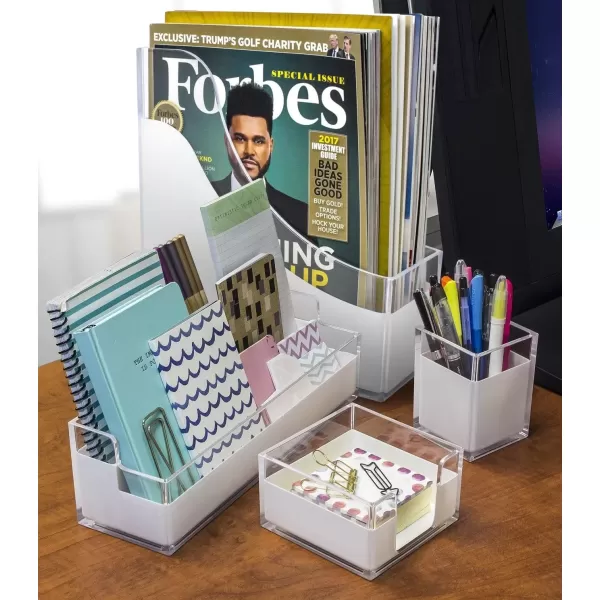 imageSorbus Magazine File Holder Storage Organizer Great for Desktop Shelf Home or Office White Clear Lucite MagazineFile Holder