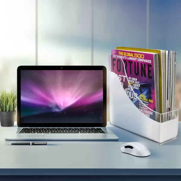 imageSorbus Magazine File Holder Storage Organizer Great for Desktop Shelf Home or Office White Clear Lucite MagazineFile Holder