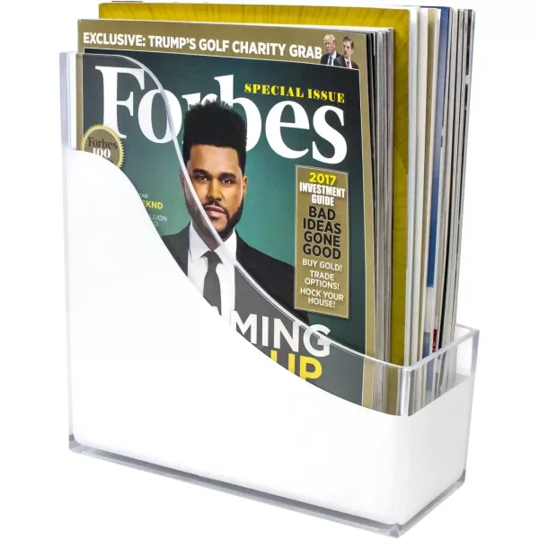 imageSorbus Magazine File Holder Storage Organizer Great for Desktop Shelf Home or Office White Clear Lucite MagazineFile Holder