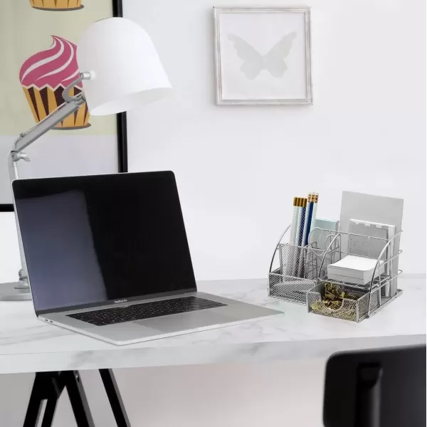 imageSorbus Rose Gold Desk Organizer for Women Cute Office Supplies Accessories AllinOne Desktop Caddy Includes PenPencil Holder Mail Organizer and Sliding Drawer for Home or OfficeCopperRose GoldAllinOne Caddy  Silver