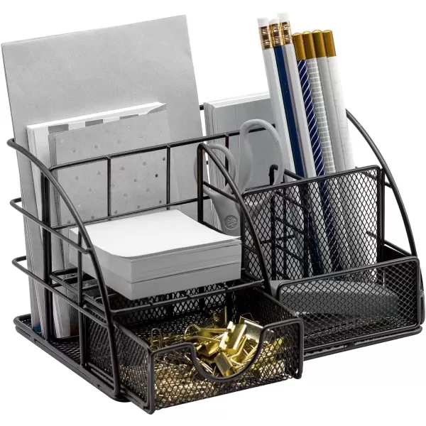 imageSorbus Rose Gold Desk Organizer for Women Cute Office Supplies Accessories AllinOne Desktop Caddy Includes PenPencil Holder Mail Organizer and Sliding Drawer for Home or OfficeCopperRose GoldAllinOne Caddy  Black