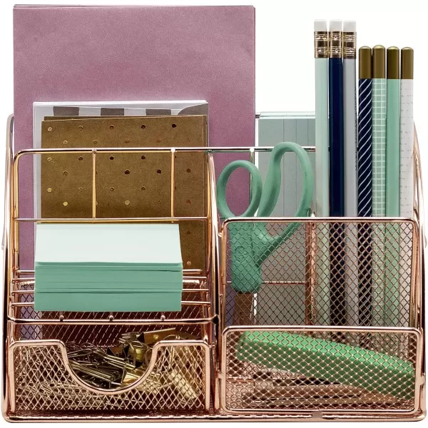 imageSorbus Rose Gold Desk Organizer for Women Cute Office Supplies Accessories AllinOne Desktop Caddy Includes PenPencil Holder Mail Organizer and Sliding Drawer for Home or OfficeCopperRose GoldAllinOne Caddy  CopperRose Gold