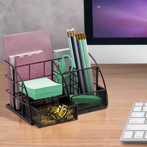 imageSorbus Rose Gold Desk Organizer for Women Cute Office Supplies Accessories AllinOne Desktop Caddy Includes PenPencil Holder Mail Organizer and Sliding Drawer for Home or OfficeCopperRose GoldAllinOne Caddy  Black
