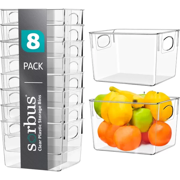 imageSorbus Small Clear Plastic Storage Bins for Shelves Clothes with Handle  Clear Storage Bins Drawer Shelf Closet Pantry Fridge Freezer Organizer Bins Closet Organizers and Storage 8 packMedium