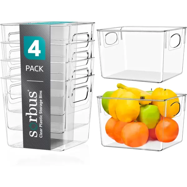 imageSorbus Small Clear Plastic Storage Bins for Shelves Clothes with Handle  Clear Storage Bins Drawer Shelf Closet Pantry Fridge Freezer Organizer Bins Closet Organizers and Storage 8 packMedium