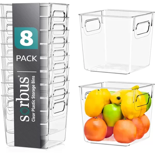 imageSorbus Small Clear Plastic Storage Bins for Shelves Clothes with Handle  Clear Storage Bins Drawer Shelf Closet Pantry Fridge Freezer Organizer Bins Closet Organizers and Storage 8 packSmall