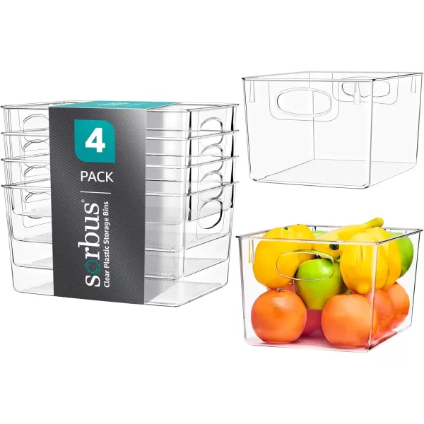 imageSorbus Small Clear Plastic Storage Bins for Shelves Clothes with Handle  Clear Storage Bins Drawer Shelf Closet Pantry Fridge Freezer Organizer Bins Closet Organizers and Storage 8 packLarge