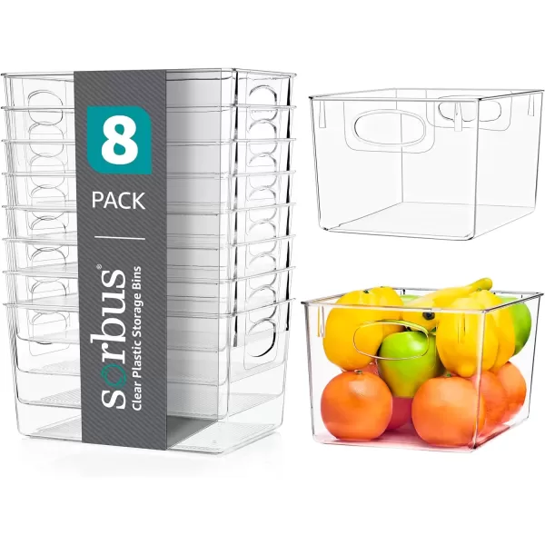 imageSorbus Small Clear Plastic Storage Bins for Shelves Clothes with Handle  Clear Storage Bins Drawer Shelf Closet Pantry Fridge Freezer Organizer Bins Closet Organizers and Storage 8 packLarge