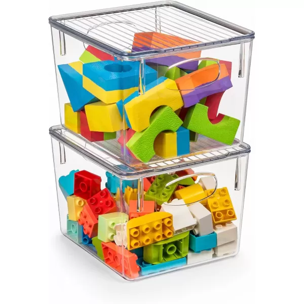 imageSorbus Small Clear Plastic Storage Bins with Lids Clear Stackable Storage Bins Clear Toy Storage Bins Clothes Medicine Makeup Closet Art Supply Bathroom Shoe Toy Storage Organizer 2 PackMedium