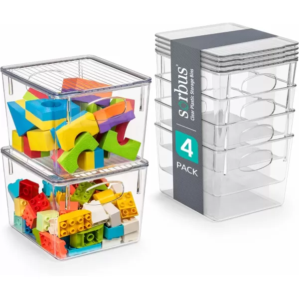 imageSorbus Small Clear Plastic Storage Bins with Lids Clear Stackable Storage Bins Clear Toy Storage Bins Clothes Medicine Makeup Closet Art Supply Bathroom Shoe Toy Storage Organizer 2 PackMedium