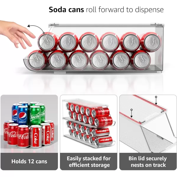 imageSorbus Soda Can Organizer for Refrigerator  Stackable with Lid Holds 12 Cans Each BPAFree  Fridge Organizers and Storage Soda Can Dispenser for Refrigerator 1 Pack2 Pack