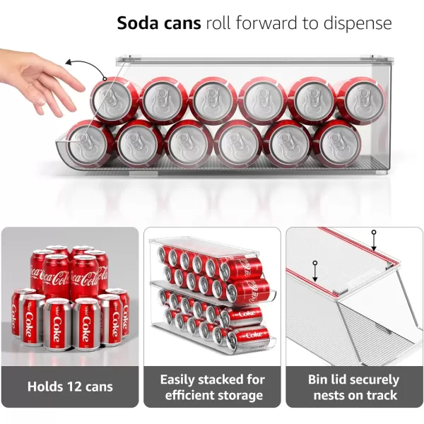 imageSorbus Soda Can Organizer for Refrigerator  Stackable with Lid Holds 12 Cans Each BPAFree  Fridge Organizers and Storage Soda Can Dispenser for Refrigerator 1 Pack1 Pack