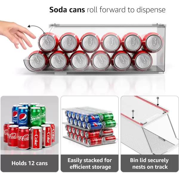 imageSorbus Soda Can Organizer for Refrigerator  Stackable with Lid Holds 12 Cans Each BPAFree  Fridge Organizers and Storage Soda Can Dispenser for Refrigerator 1 Pack4 Pack