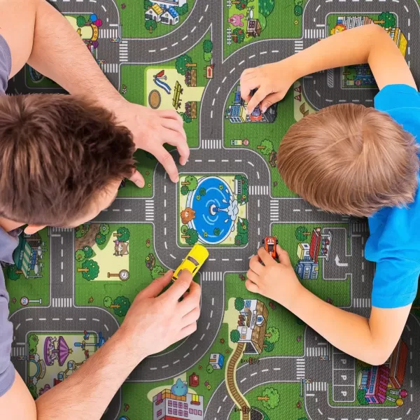 imageSorbus Traffic Play mat Puzzle Foam Interlocking Tiles  Kids Road Traffic Play Rug  Children Educational Playmat Rug  Great for Playing with Toy Cars Trucks 9 Tiles with Borders9 Piece  Block
