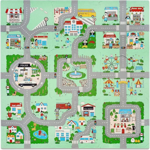 imageSorbus Traffic Play mat Puzzle Foam Interlocking Tiles  Kids Road Traffic Play Rug  Children Educational Playmat Rug  Great for Playing with Toy Cars Trucks 9 Tiles with Borders9 Piece  City