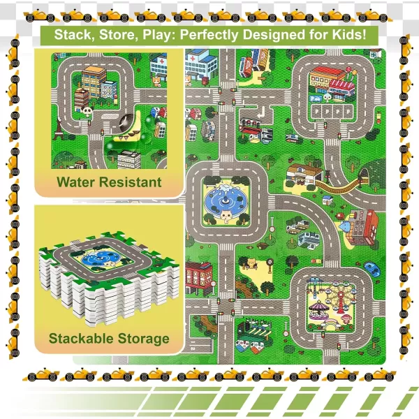 imageSorbus Traffic Play mat Puzzle Foam Interlocking Tiles  Kids Road Traffic Play Rug  Children Educational Playmat Rug  Great for Playing with Toy Cars Trucks 9 Tiles with Borders9 Piece  Block