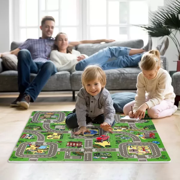 imageSorbus Traffic Play mat Puzzle Foam Interlocking Tiles  Kids Road Traffic Play Rug  Children Educational Playmat Rug  Great for Playing with Toy Cars Trucks 9 Tiles with Borders9 Piece  Block