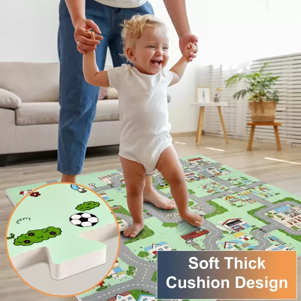 imageSorbus Traffic Play mat Puzzle Foam Interlocking Tiles  Kids Road Traffic Play Rug  Children Educational Playmat Rug  Great for Playing with Toy Cars Trucks 9 Tiles with Borders9 Piece  City