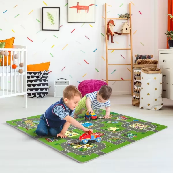 imageSorbus Traffic Play mat Puzzle Foam Interlocking Tiles  Kids Road Traffic Play Rug  Children Educational Playmat Rug  Great for Playing with Toy Cars Trucks 9 Tiles with Borders9 Piece  Block