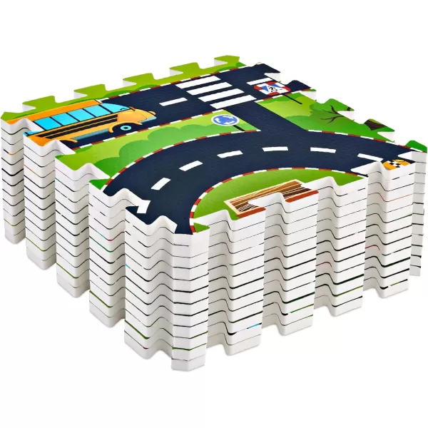 imageSorbus Traffic Play mat Puzzle Foam Interlocking Tiles  Kids Road Traffic Play Rug  Children Educational Playmat Rug  Great for Playing with Toy Cars Trucks 9 Tiles with Borders12 Piece  Town
