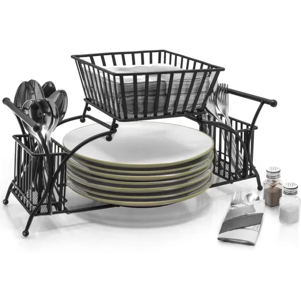 imageSorbus Utensil Caddy  Use For Napkin Cutlery Plate Holder  Stackable Flatware Caddy Tabletop Organizer  Ideal for Dining Table Party Buffet Kitchen Entertaining Black