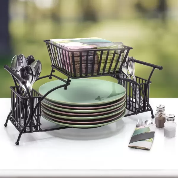 imageSorbus Utensil Caddy  Use For Napkin Cutlery Plate Holder  Stackable Flatware Caddy Tabletop Organizer  Ideal for Dining Table Party Buffet Kitchen Entertaining Black