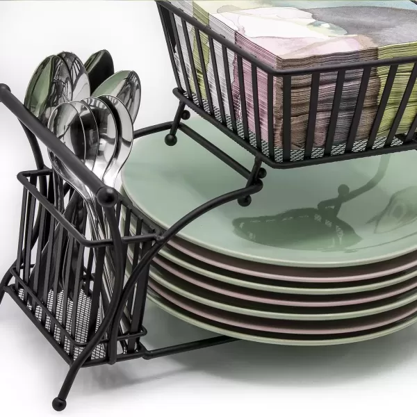 imageSorbus Utensil Caddy  Use For Napkin Cutlery Plate Holder  Stackable Flatware Caddy Tabletop Organizer  Ideal for Dining Table Party Buffet Kitchen Entertaining Black