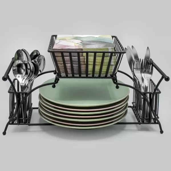 imageSorbus Utensil Caddy  Use For Napkin Cutlery Plate Holder  Stackable Flatware Caddy Tabletop Organizer  Ideal for Dining Table Party Buffet Kitchen Entertaining Black