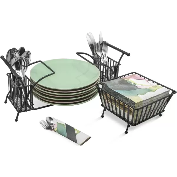 imageSorbus Utensil Caddy  Use For Napkin Cutlery Plate Holder  Stackable Flatware Caddy Tabletop Organizer  Ideal for Dining Table Party Buffet Kitchen Entertaining Black