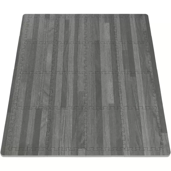 imageSorbus Wood Floor Mats Foam Interlocking Wood Mats Each Tile 1 Square Foot 38Inch Thick Puzzle Wood Tiles with Borders  for Home Office Playroom Basement 16 Tiles 16 Sq ft Wood Grain  GrayWood Grain  Gray