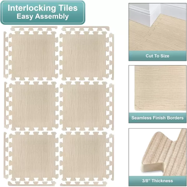 imageSorbus Wood Floor Mats Foam Interlocking Wood Mats Each Tile 1 Square Foot 38Inch Thick Puzzle Wood Tiles with Borders  for Home Office Playroom Basement 16 Tiles 16 Sq ft Wood Grain  GrayWood Grain  Light Pine