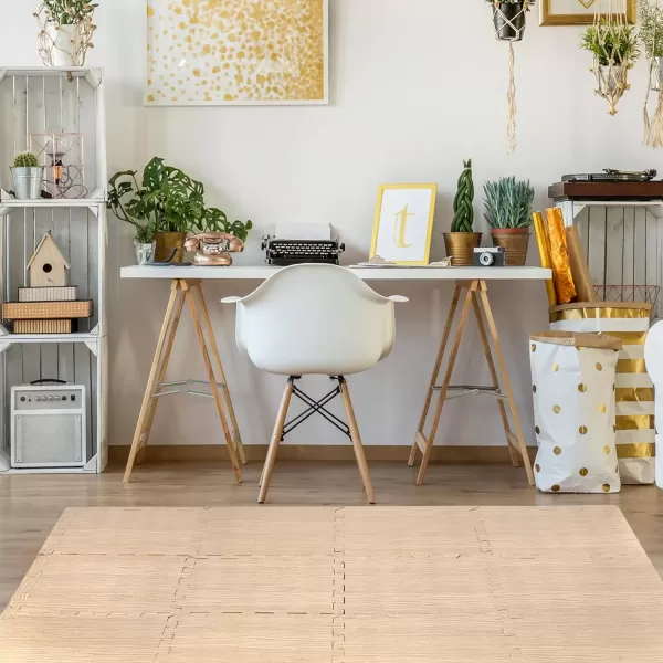 imageSorbus Wood Floor Mats Foam Interlocking Wood Mats Each Tile 1 Square Foot 38Inch Thick Puzzle Wood Tiles with Borders  for Home Office Playroom Basement 16 Tiles 16 Sq ft Wood Grain  GrayWood Grain  Light Pine