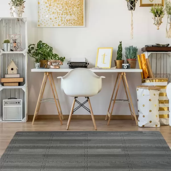 imageSorbus Wood Floor Mats Foam Interlocking Wood Mats Each Tile 1 Square Foot 38Inch Thick Puzzle Wood Tiles with Borders  for Home Office Playroom Basement 16 Tiles 16 Sq ft Wood Grain  GrayWood Grain  Gray