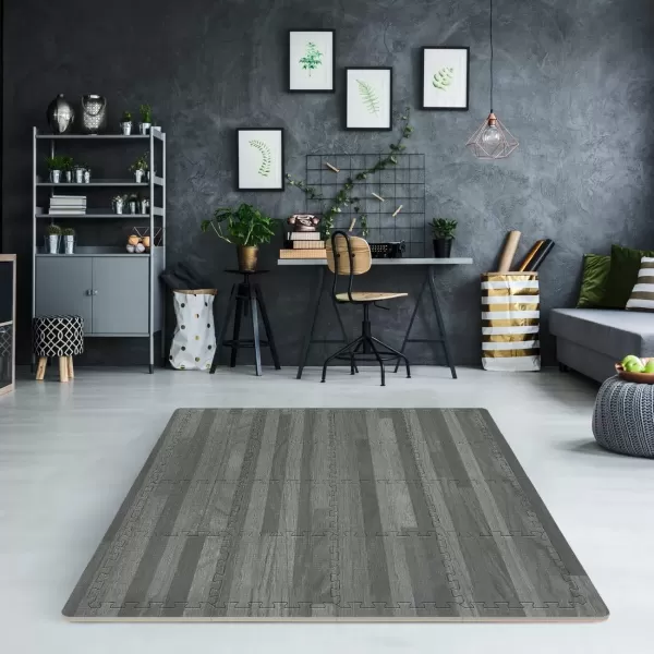 imageSorbus Wood Floor Mats Foam Interlocking Wood Mats Each Tile 1 Square Foot 38Inch Thick Puzzle Wood Tiles with Borders  for Home Office Playroom Basement 16 Tiles 16 Sq ft Wood Grain  GrayWood Grain  Gray