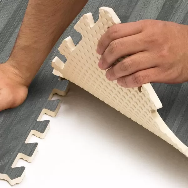 imageSorbus Wood Floor Mats Foam Interlocking Wood Mats Each Tile 1 Square Foot 38Inch Thick Puzzle Wood Tiles with Borders  for Home Office Playroom Basement 16 Tiles 16 Sq ft Wood Grain  GrayWood Grain  Gray